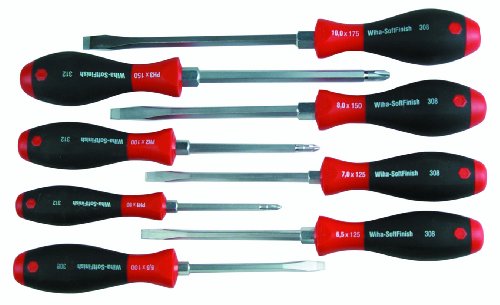 Wiha 30898 SoftFinish 8 Piece Set Heavy Duty Slotted & Phillips Screwdriver