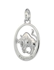 Sterling Silver TAURUS Zodiac Sign Pendant (Apr. 20 - May 20) Flawless Quality, 3/4 inch (18 mm) tall