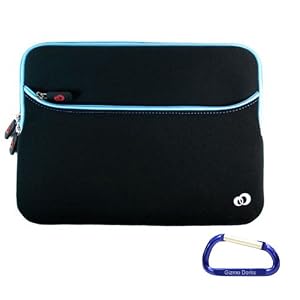 Buy Black with Electric Blue Trim Dual Pocket Zipper Laptop Carrying Case Sleeve (Checkpoint... by Gizmo Dorks