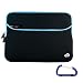 Black with Electric Blue Trim Dual Pocket Zipper Laptop Carrying Case Sleeve (Checkpoint Friendly) and a Free Carabiner Key Chain for the Apple MacBook Air or Apple MacBook Pro 13.3 Inch Screen