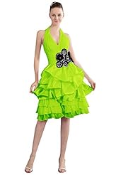 V-neck Chiffon/Satin  Halter Open-Back  Ruched Beaded Lace-Up  Ball Gown Prom Dress  With Ruffles