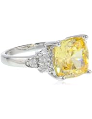 Platinum Plated Sterling Silver Yellow Cushion-Cut Cubic Zirconia Ring