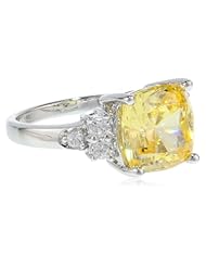 Platinum Plated Sterling Silver Yellow Cushion-Cut Cubic Zirconia Ring