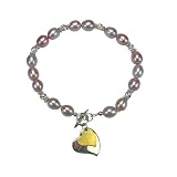 Silver Twist Lavender Cultured Pearl Bracelet w. Double Heart Shaped Toggle Clasp