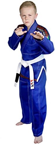 Brazilian Jiu-Jitsu (BJJ) Gi for Kids. Blue. Extra-Strong Triple Stitching On Key Stress Points on Jacket and Pants. White Belt Included. Pre-Shrunk Premium Martial Arts Uniforms for Boys And Girls. Shirt Blank on Front and Rear For Your Own Badges