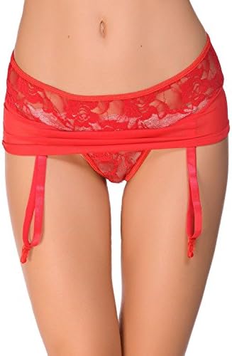 Ifeverlove Women's Sheer Lace Garter Belt with G-String Lingerie (3XL/4XL, Red)