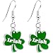 White Green Irish Shamrock Earrings title=