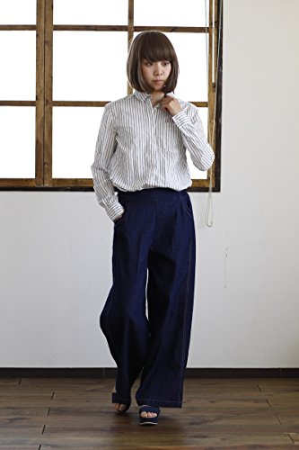 ストライプ ボーダー柄 長袖クリンクル シャツ