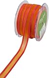 May Arts 5/8-Inch Wide Ribbon, Orange Sheer with Pink Striped Edge