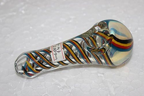 4.5" White Color Body with Black Red,yellow &amp; green color Striped Glass Incense With Carb Hole - Handmade Art Burner