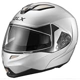 GLX DOT Full Face Modular Flip Up Motorcycle Helmet Silver Large