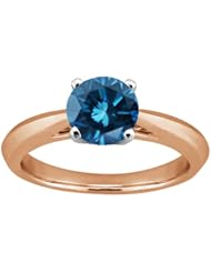 1.10 Ct Round Blue SI1/SI2 Diamond Gold Plated Sterling Silver Solitaire Ring