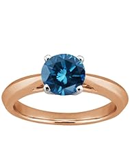 1.10 Ct Round Blue SI1/SI2 Diamond 18K Rose Gold Solitaire Ring