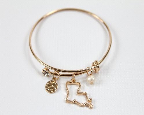 Women's Louisiana State Gold Charm Bangle Bracelet.