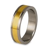 Gold Plated Grooved Polished Titanium Ring (6.0mm) - Sizes 8 - 13