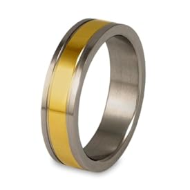 Gold Plated Grooved Polished Titanium Ring (6.0mm) - Sizes 8 - 13