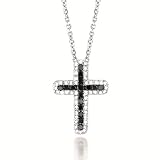 Black and White Diamond Cross Pendant Necklace 14k White Gold (0.60ct)