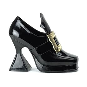 Women's High Heel Costume Shoes with Spider Buckle 4 1/2 Inch Mini Platform Black Patent Halloween Sorceress Witch