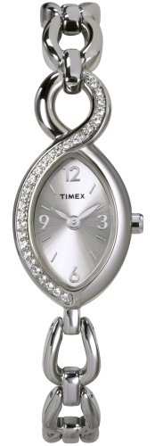 Timex Womens 28 Swarovski Crystal Silver Bracelet Watch - T2M844PF