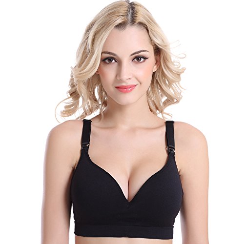 BAOMOSI Women's Seamless Nursing Maternity Bra Push Up Comfort Sleep Bralette Color Black Size S