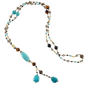 Chuvora Genuine Turquoise Stones Multi Gemstones Crystals Long Necklace 26''