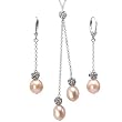 Peach Pink Isabella Cultured Pearl Drop Rose Lariat and Dangle Earrings Set in Platinum Overlay CAREFREE Sterling Silver