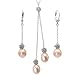 Peach Pink Isabella Cultured Pearl Drop Rose Lariat and Dangle Earrings Set in Platinum Overlay CAREFREE Sterling Silver