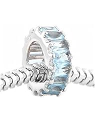 Sterling Silver Aquamarine March Birthstone Large Baguette Spacer Wheel Bead