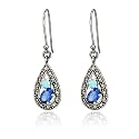 Sterling Silver Marcasite & Blue Topaz Glass Teardrop Earrings