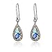 Sterling Silver Marcasite & Blue Topaz Glass Teardrop Earrings