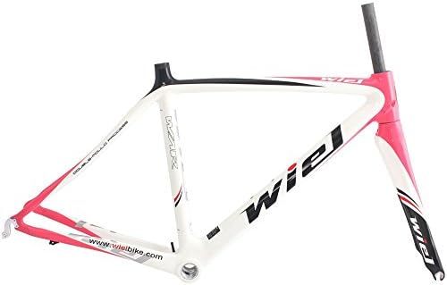 Wiel B075 Carbon Fiber Road Bike Frame 700c Bicycle Frameset - 3k Glossy Pink White 480mm