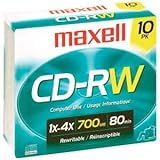 NEW MAXELL 630011 80-MINUTE/700 MB CD-RWS (10 PK WITH JEWEL CASES) (CD ACCE ....