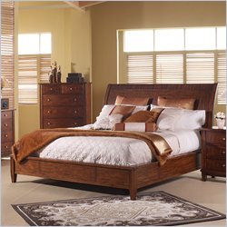 Queen Somerton Runway Contemporary Sleigh Bed in Warm Brown Finish