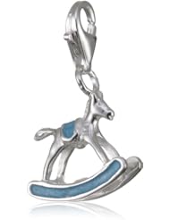 VINANI brand Germany 925 Sterling Silver Charm Pendant Rocking Horse light blue enameled HSPB