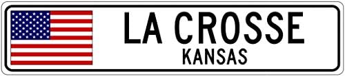 LA CROSSE, KANSAS - USA Flag Aluminum City Sign - 9 x 36 Inches