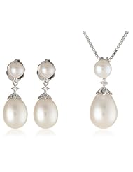 Sterling Silver Freshwater Cultured Pearl Earrings and Pendant Necklace Set