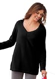Woman Within Plus Size Shirred tee shirt in soft thermal knit with lace trim