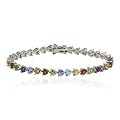 Sterling Silver Multi-Gemstone Heart Bracelet, 7.25