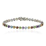 Sterling Silver Multi-Gemstone Heart Bracelet, 7.25