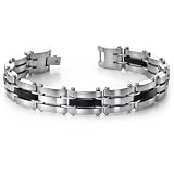 Eye Catching Mens Stainless Steel and Black Carbon Bracelet
