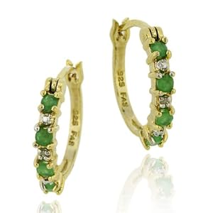 Buy 18K Gold over Sterling Silver Genuine Emerald and Diamond Accent Hoop Earrings by SilverSpeck.com