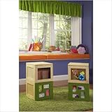 Powell LittleMissMatched Artsycraftsy Set of 2 Storage Cubes with 1 Natural with Glass/Cork Framed Door & 1 Green Photo Frame Door
