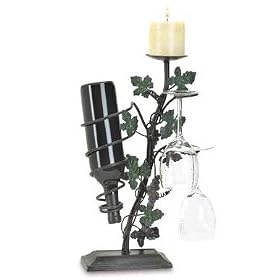 Grapevine Glass Wine Bottles Bar Rack and Candle Holder by Jed Mart