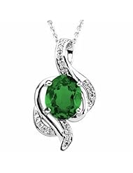14K White Gold Oval Cut Chatham Created Emerald and Diamond Pendant -- LIFETIME WARRANTY