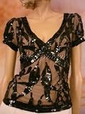 $1220 New BLUMARINE Black Beige Sequin Silk Top 6 / 40