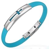 New Blue Rubber Bracelet with Stainless Steel Cross Design, Length 22cms.