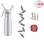 Siphon marque ICO � Chantilly Professionnel-mousses et cr�mes - Chaud et Froid - Corps et T�te en Aluminium - 500 ML + 10 Cartouches marque ICO