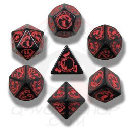 Childrens Toyshop  Toys : Q-Workshop Polyhedral 7-Die Set: Carved Dragon Dice Set (Black and Red)