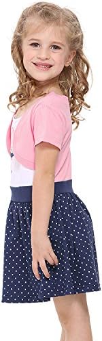 Baby Girls Kids Cartoon Embroidery Short Sleeves Princess Faux 2Pcs Dress 3-4Y