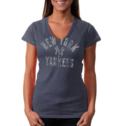 MLB Touch by Alyssa Milano New York Yankees Women's Fire Drill V-Neck T-Shirt - Navy Blue (Large) at Amazon.com